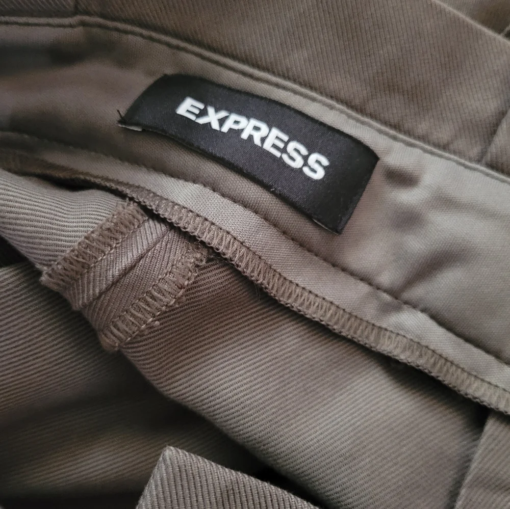 Express Olive Green Office Business Casual Paperbag High Waist Ankle Trousers 2